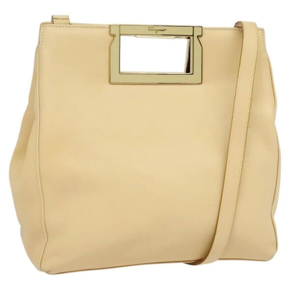 Salvatore Ferragamo Hand Bag Leather 2way Beige Gold - Picture 1 of 15